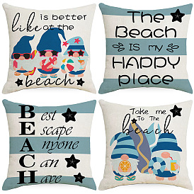 Summer Throw Pillow Cover Blue Stripe Letter Linen Print Pillow Sofa Car Cushion