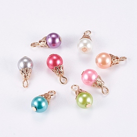 Glass Pearl Pendants, with Iron Findings, Round