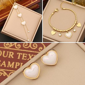 Stylish Heart Pearl Necklace Set - Fashionable Stainless Steel Jewelry N1135