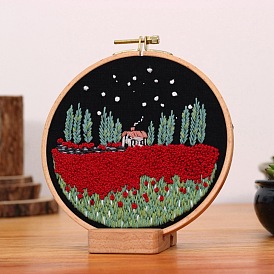 DIY Scenery Embroidery Kit, Including Imitation Bamboo Frame, Iron Pins, Cloth, Colorful Threads