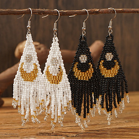 Винтажные этнические серьги-подвески из стеклянных бусин ручной работы в форме луны, золотые