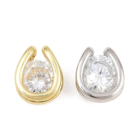 Brass Pave Clear Cubic Zirconia Charms, U Shape Charms, Rack Plating, Long-Lasting Plated, Lead Free & Cadmium Free