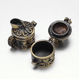 Carved Column Rack Plating Brass Prayer Box Pendants, Wish Box, Nickel Free, 19x15x21mm, Hole: 5x3mm