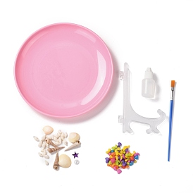 Peinture de pâte de disque de conque de coquille de modèle de gâteau de bricolage pour des enfants, y compris coquille, perles et assiette en plastique, pinceau et colle
