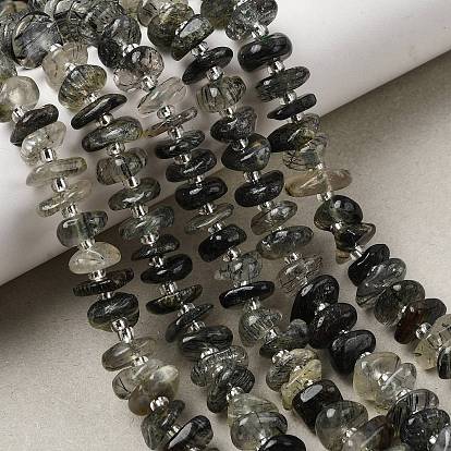 Естественный зеленый Rutilated кварцевые нити бисера, самородки, с бисером