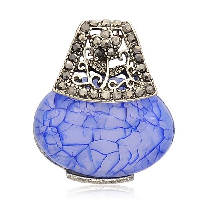 Antique Silver Plated Alloy Resin Pendants, with Hematite Rhinestones, 28x24x8mm, Hole: 3x4mm
