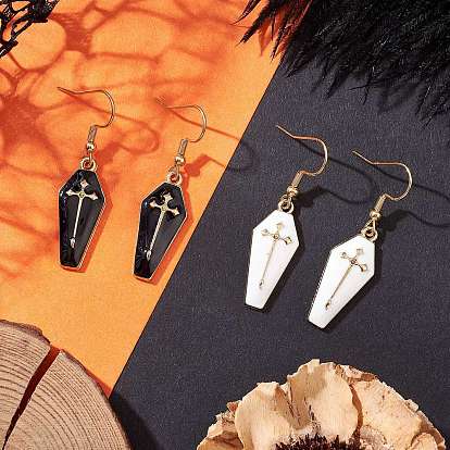2 пары сережек-подвесок из сплава с эмалью, с 304 нержавеющей стали серьги крючки, шкатулка с крестом