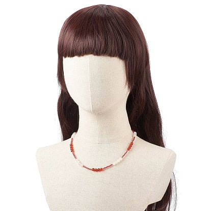 Natural Carnelian Beaded Necklaces for Women, Glass Seed Beads Bead Necklaces
