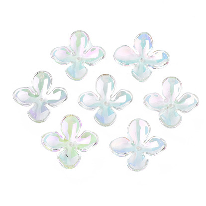 Perles acryliques transparentes, de couleur plaquée ab , fleur