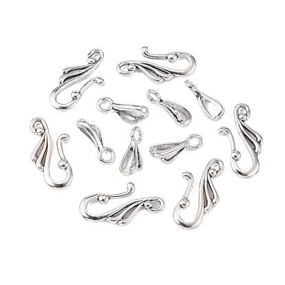 Tibetan Style Hook and Eye Clasps, Lead Free and Cadmium Free, about 12mm wide, 25mm long, Bar: 16mm long, hole: 3mm