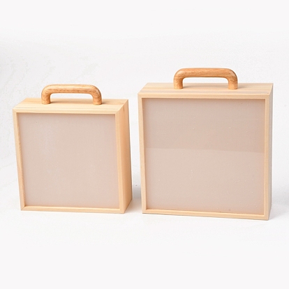 Wooden Storage Box, with Acrylic Transparent Cover and Handle, Square