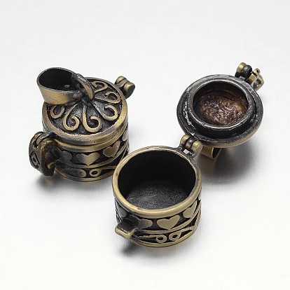 Carved Column Rack Plating Brass Prayer Box Pendants, Wish Box, Nickel Free, 19x15x21mm, Hole: 5x3mm