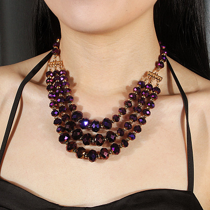 Комплект из многослойных ожерелий и висячих серег из стеклянных бусин-ронделей для женщин