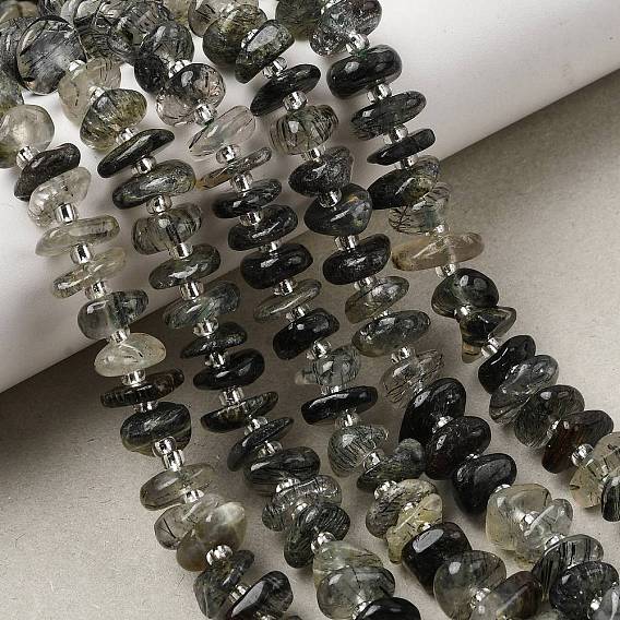 Естественный зеленый Rutilated кварцевые нити бисера, самородки, с бисером