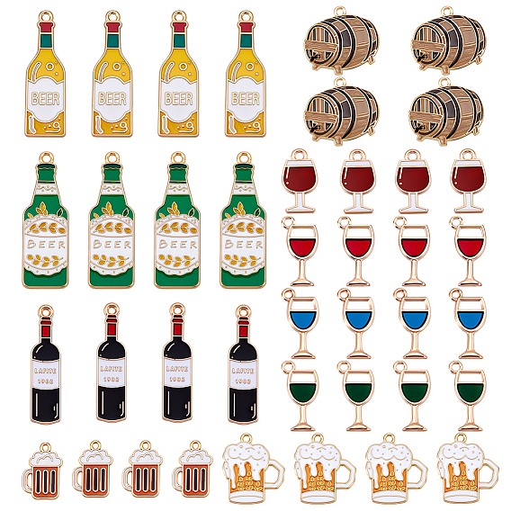 40 шт 10 стили подвески из сплава эмали, подвеска в виде бутылки вина, пивной бочки и бутылки красного вина