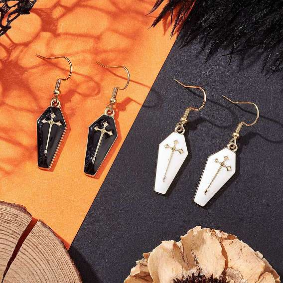 2 пары сережек-подвесок из сплава с эмалью, с 304 нержавеющей стали серьги крючки, шкатулка с крестом
