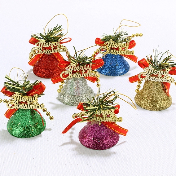 Plastic Pendant Decorations, for Christmas, with Polyester Rope, Merry Christmas Bell