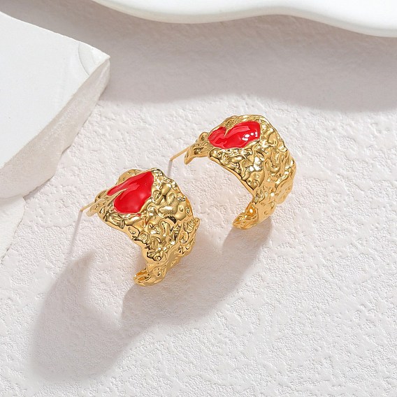 День святого Валентина 304 серьги-гвоздики из нержавеющей стали, форма c с сердцем, с эмалью