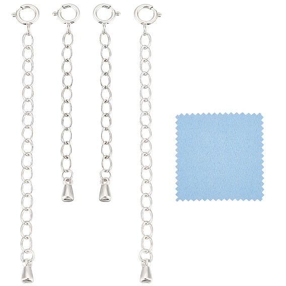 4 шт. 2 стили 925 посеребренная серебряная удлинительная цепочка, концевая цепочка с застежками-карабами и язычками цепочки, с печатью 925