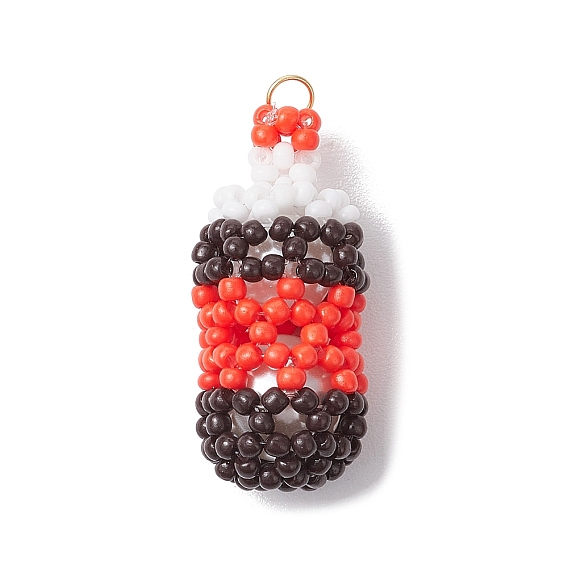 Стеклянные бусины подвески из кока-колы, с перламутровыми стеклянными бусинами и золотым 304 кольцом из нержавеющей стали