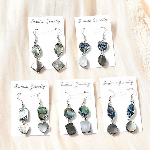 Серьги-подвески из латунной ракушки с черными ракушками, долговечный, платина