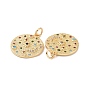 Brass Micro Pave Colorful Cubic Zirconia Pendants, Long-Lasting Plated, Real 18K Gold Plated, with Jump Rings, Flat Round