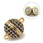 Brass Micro Pave Cubic Zirconia Magnetic Clasps with Loops, Round