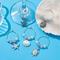 Turtle/Starfish/Shell Alloy Enamel Wine Glass Charms, with Hoop Earrings Findings and Natural Jade/Malaysia Jade Bead