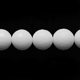 Perles verre opaque brins, imitation agate blanche, facette, ronde