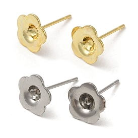 Flower 201 Stainless Steel Stud Earring Findings, Earring Settings with 304 Stainless Steel Pins