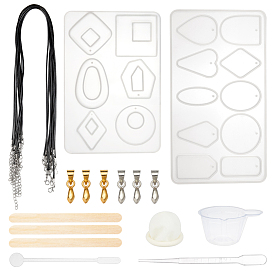 DIY Pendant Necalace Making, with Silicone Pendant Moulds, Transparent Plastic Round Stirring Rod, Birch Wooden Craft Ice Cream Sticks and Waxed Cotton Cord Necklace Makings