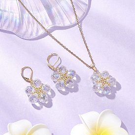 Комплекты из стеклянных и стеклянных бусин с подвесками в виде цветов и серег-колец, 304 нержавеющей стали ювелирных изделий