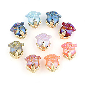 Акриловые бусины с переливающимся покрытием, со сплавочной фурнитурой, роза