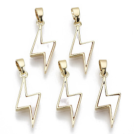 Natural Freshwater Shell Pendants, with Brass Findings, Nickel Free, Lightning Bolt, Real 18k Gold Plated