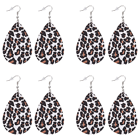 4 серьги-капли из искусственной кожи с леопардовым принтом, платина