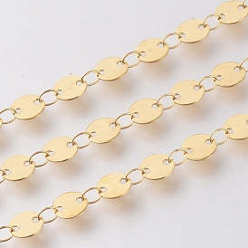 Ion Plating(IP) 304 Stainless Steel Links Chains, Flat Round, Soldered, with Spool