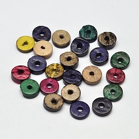 Disque de noix de coco naturelle teints perles en vrac, couleur mixte, 12~13x2~5mm, trou: 3 mm, environ 800 pcs / 500 g