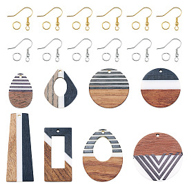 Набор для изготовления сережек своими руками, включая подвески из вощеной смолы и орехового дерева, медные крючки и кольца для сережек