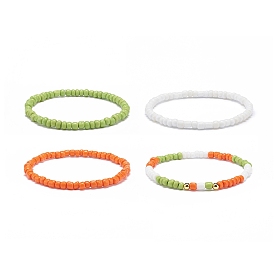 4Pcs 4 Color Glass Beaded Stretch Bracelets Set for Women