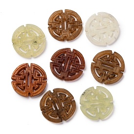 Dyed Natural Xiuyan Jade Carved Longevity Pendants, Good Luck Flat Round Charms