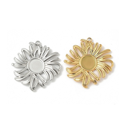 304 Настройки кабошон из нержавеющей стали кулон, ионное покрытие (ip), цветочный шарм