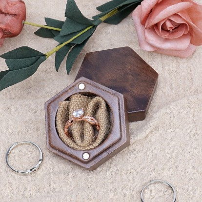 Hexagon Wood Rings Boxes, Wedding Ring Gift Case with Magnetic Clasps