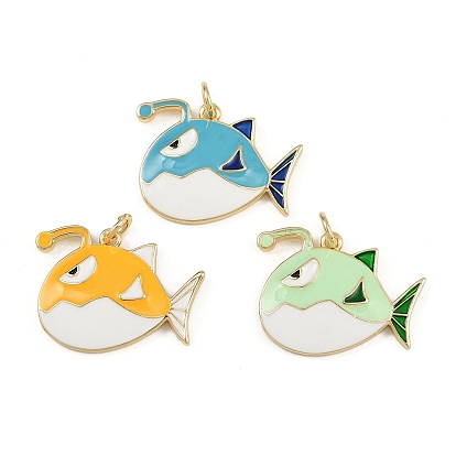 Латунь эмаль подвески, стойки покрытие, без свинца и без кадмия, долговечный, с целью перехода в кольце, талисман в виде рыбы-удильщика, реальный 18 k позолоченный