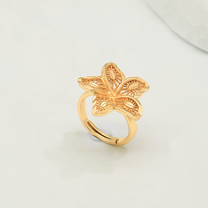 Регулируемые латунные кольца для женщин, полые цветок