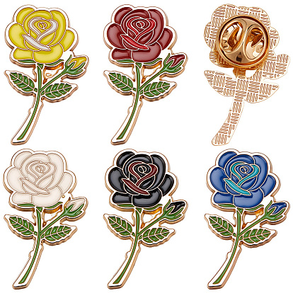 10Pcs 5 Colors Enamel Pins, Alloy Lapel Pin Backs for Backpack Clothes, Rose Flower
