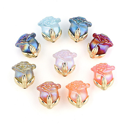 Акриловые бусины с переливающимся покрытием, со сплавочной фурнитурой, роза