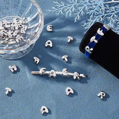 PandaHall Elite 48Pcs 6 Style Letter Slider Beads, Platinum Plated Alloy Crystal Rhinestone Slide Charms, for Watch Band Bracelet Making
