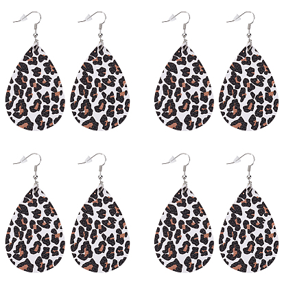 4 серьги-капли из искусственной кожи с леопардовым принтом, платина