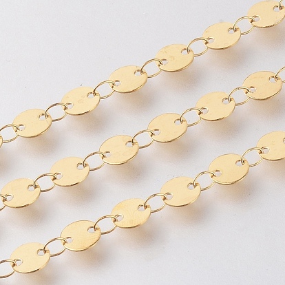 Ion Plating(IP) 304 Stainless Steel Links Chains, Flat Round, Soldered, with Spool
