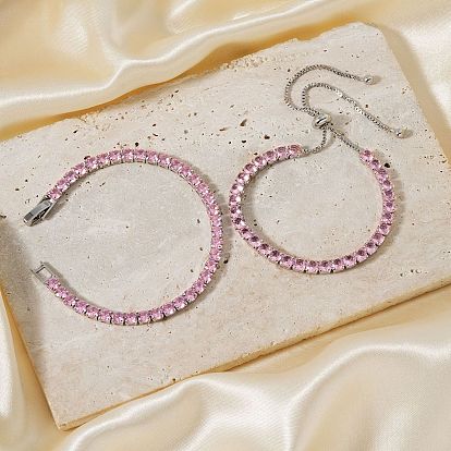 2шт 2 стиль комплект браслетов-цепочек из кубического циркония, регулируемые латунные слайдеры для парных браслетов